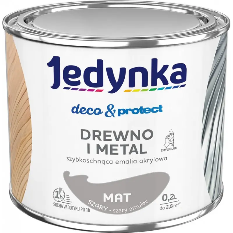 JEDYNKA DECO&PROTECT DREWNO I METAL MAT SZARY 0,2L 